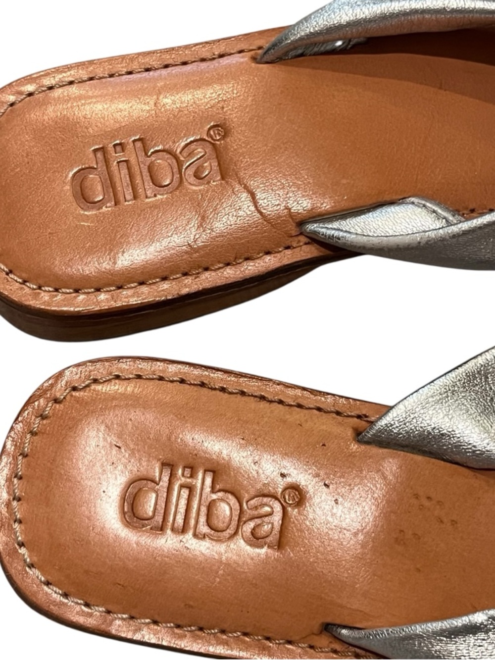 Diba Metallic Silver Leather Thong Sandals Shell Disc Detail Boho Y2K Size 7 - Picture 8 of 10